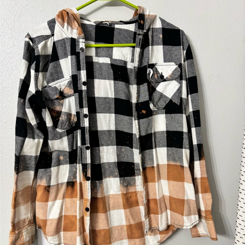 Bleached Plaid Flannel Shirt